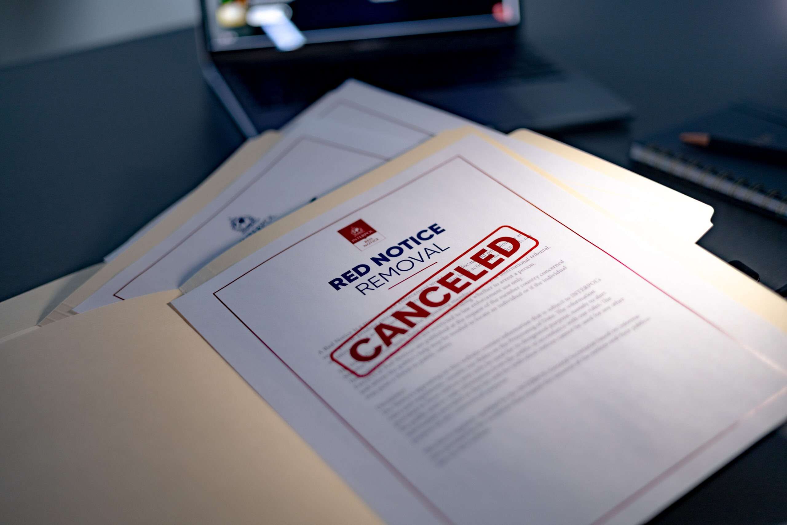 Red Notice removal case file stamped cancelled, prepared by Otherside for CCF deletion proceedings